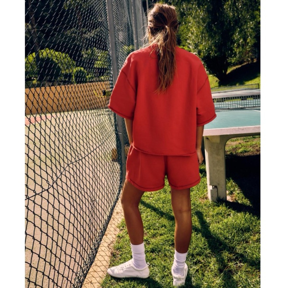 NWT Zara 2 Piece “NY 82” Varsity Plush Sweat Shirt and Matching Shorts Set - Picture 2 of 15